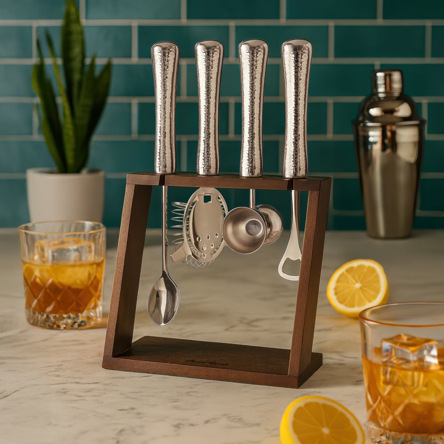 4 Piece Bar Tool Set with Stand - SS Metal Handles