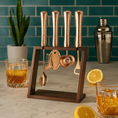 4 Piece Bar Tool Set with Stand - Copper Metal Handles