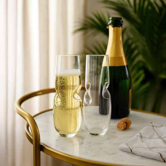 BUBBLES Sparkling Wine / Champagne Stemless Glasses - Set of 2