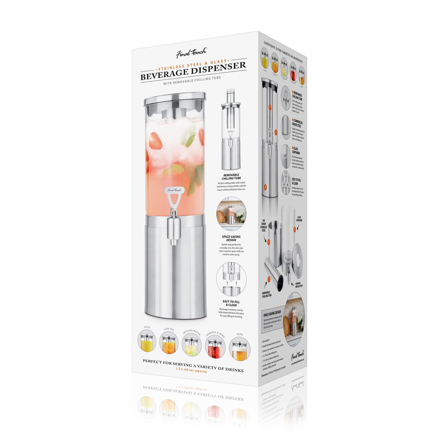 1.5 L Stainless Steel & Glass Beverage Dispenser