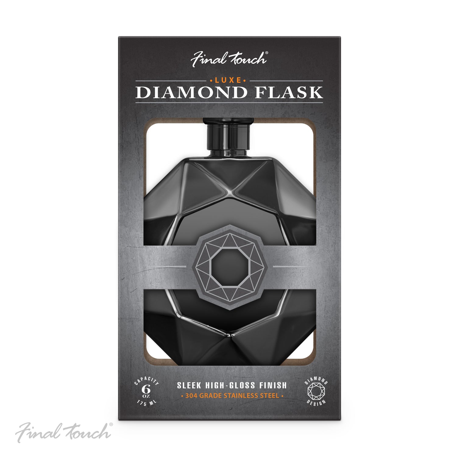 Luxe Diamond Flask - Black Chrome