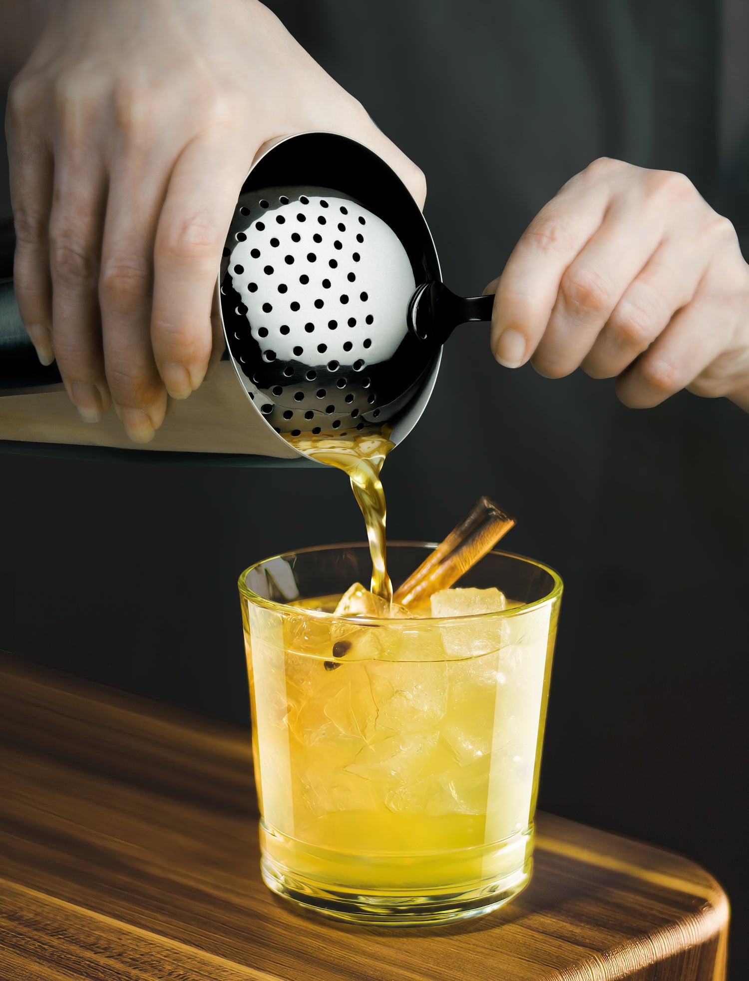 Stainless Steel Julep Strainer with Black Chrome Finish