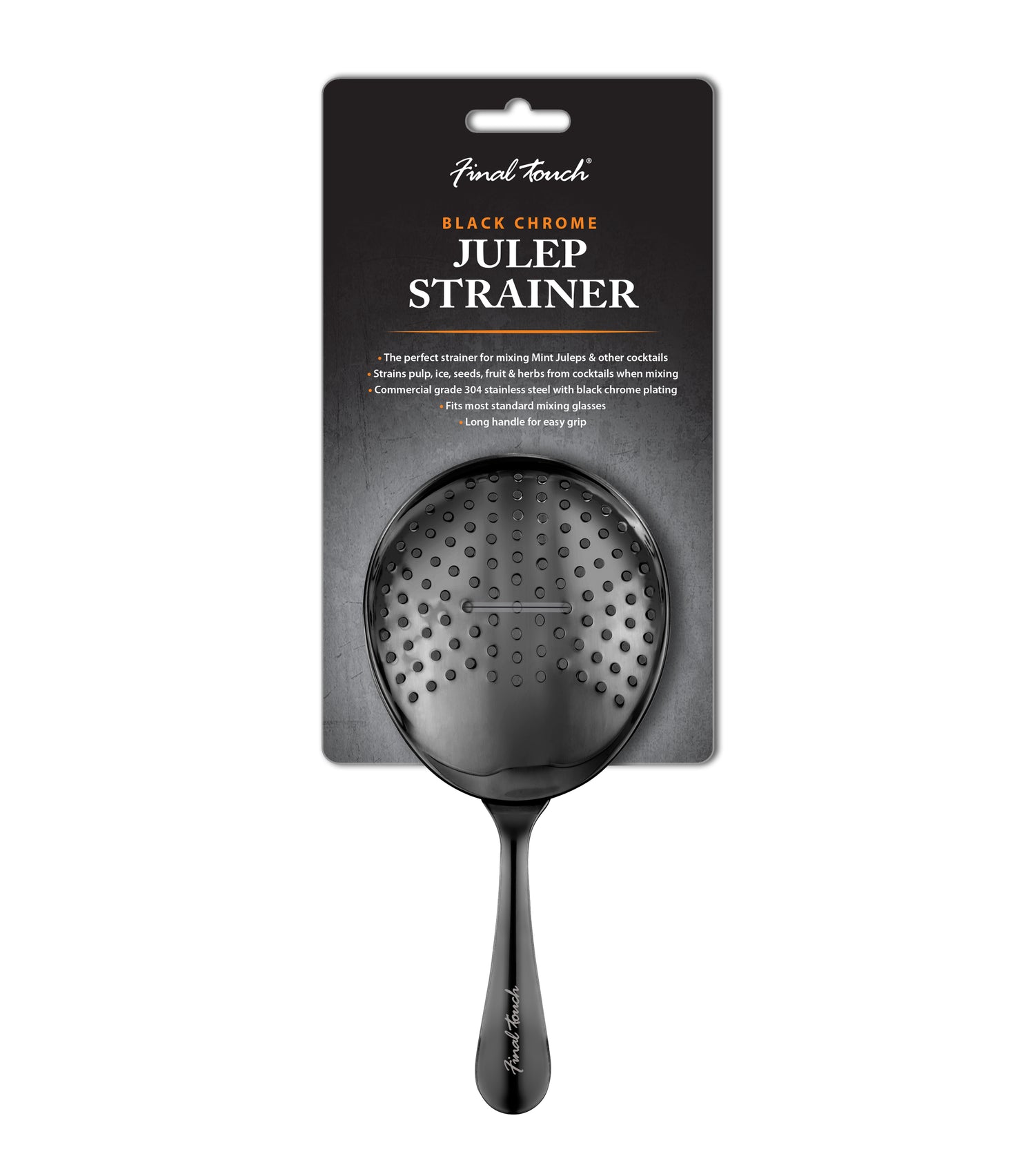 Stainless Steel Julep Strainer with Black Chrome Finish