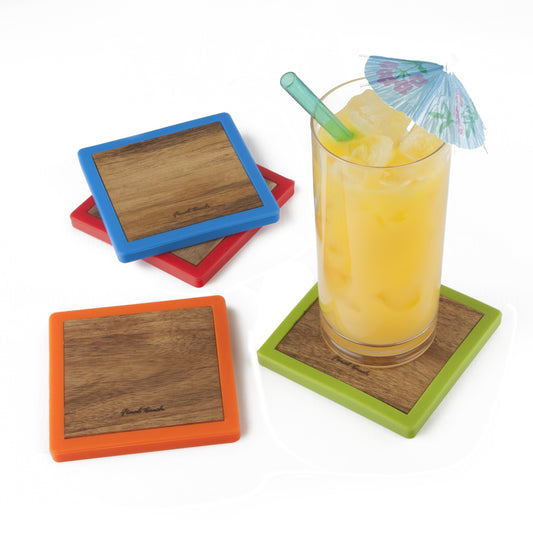 Coloured Wood Coasters - Set of 4