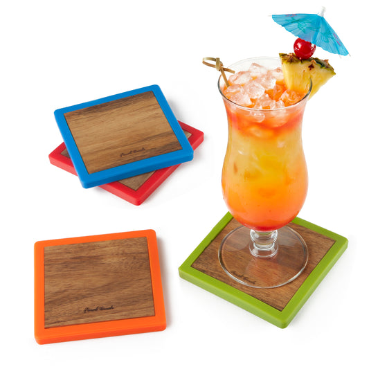 Coloured Wood Coasters - Set of 4
