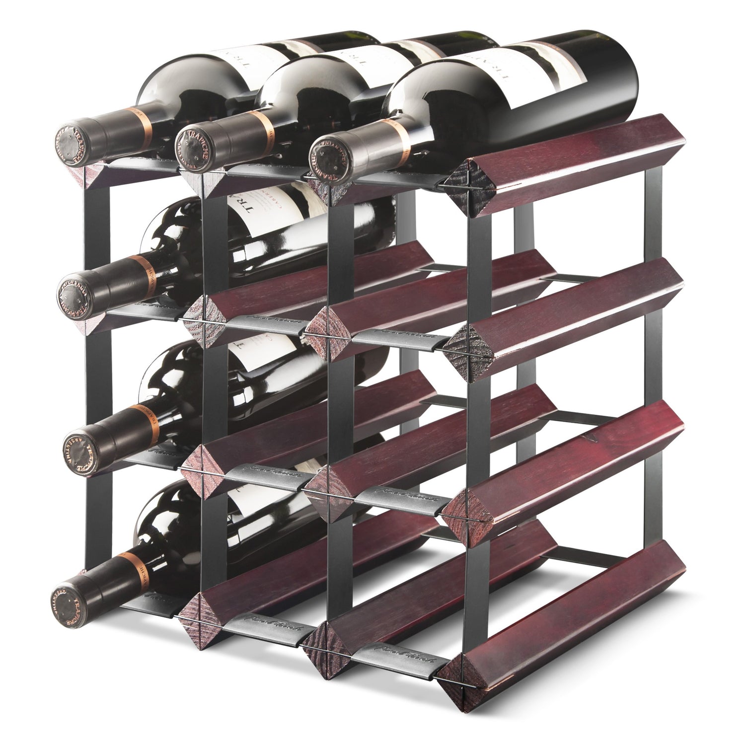 Assembled 12 Bottle Wine Rack - Cherry Finish