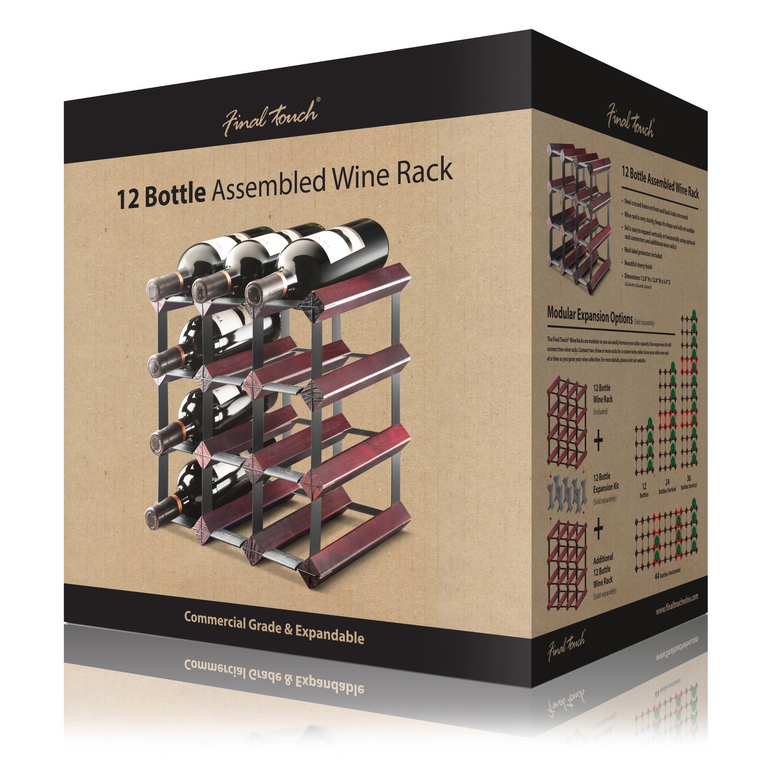 Assembled 12 Bottle Wine Rack - Cherry Finish