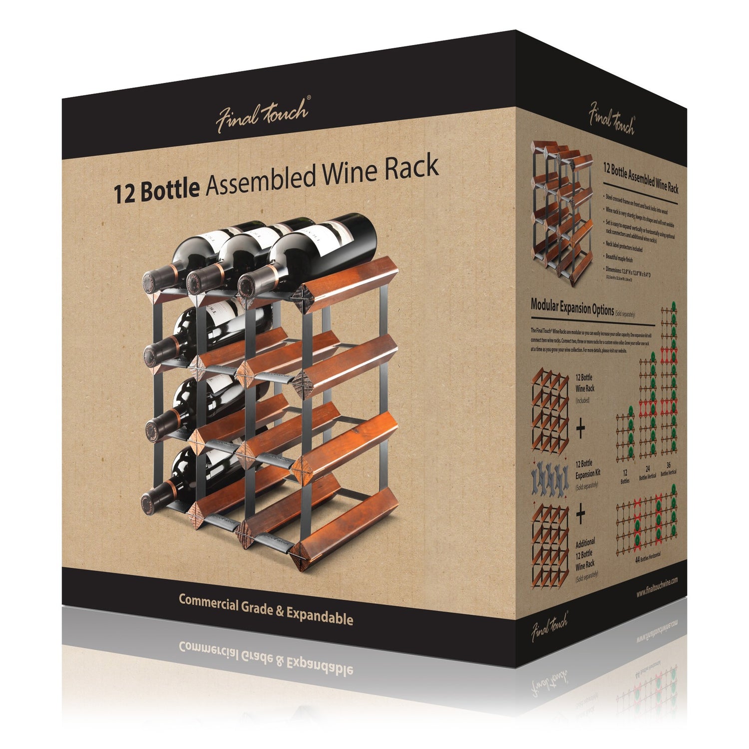 Assembled 12 Bottle Wine Rack - Maple Finish