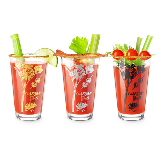 Caesar Time Cocktail Glasses - Set of 3 - Gold, Silver & Black