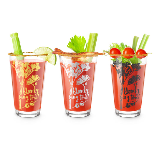 Bloody Mary Time Cocktail Glasses - Set of 3 - Gold, Silver & Black