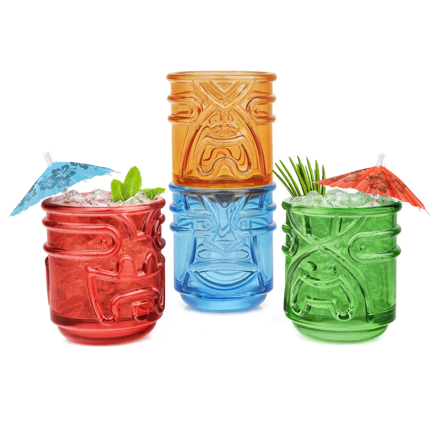 Tiki Tumbler Glasses - Coloured - Set of 4