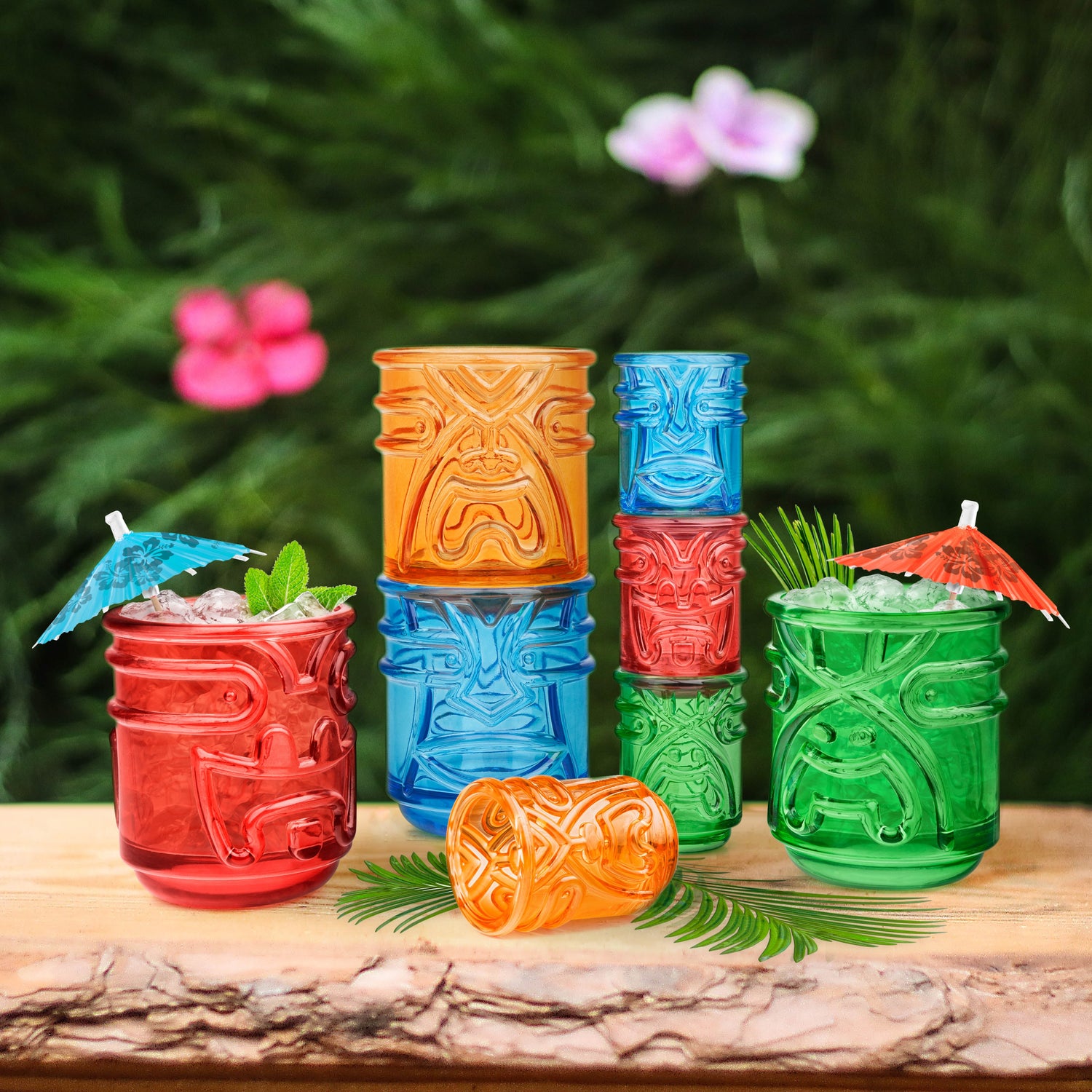 Tiki Tumbler Glasses - Coloured - Set of 4