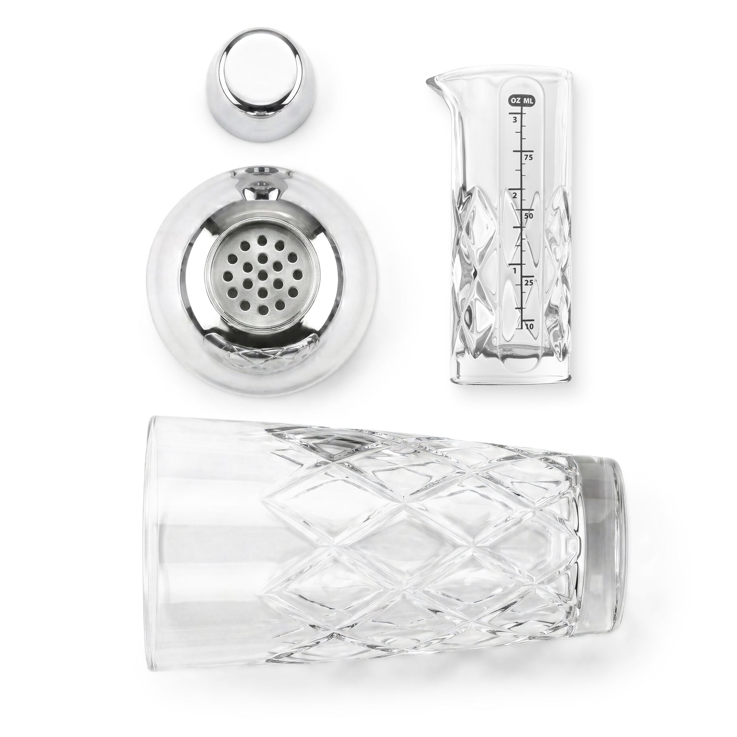 Yarai Glass Cocktail Shaker & Jigger Set - Stainless Steel
