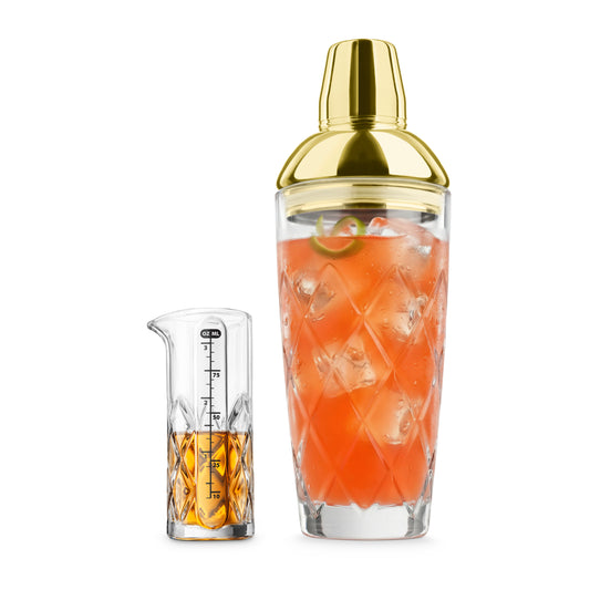 Yarai Glass Cocktail Shaker & Jigger Set - Brass
