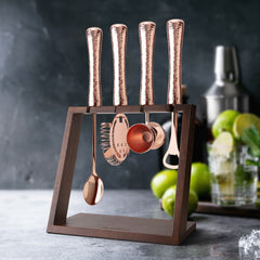 4 Piece Bar Tool Set with Stand - Copper Metal Handles