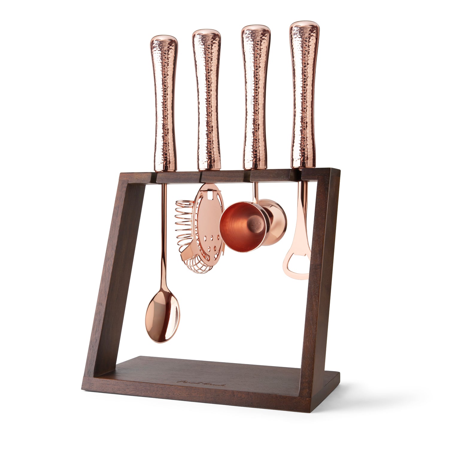 4 Piece Bar Tool Set with Stand - Copper Metal Handles