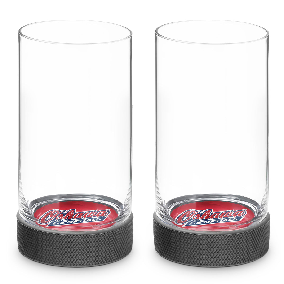 Limited Edition Oshawa Lady Generals Hockey Puck Highball Glasses - Set of 2