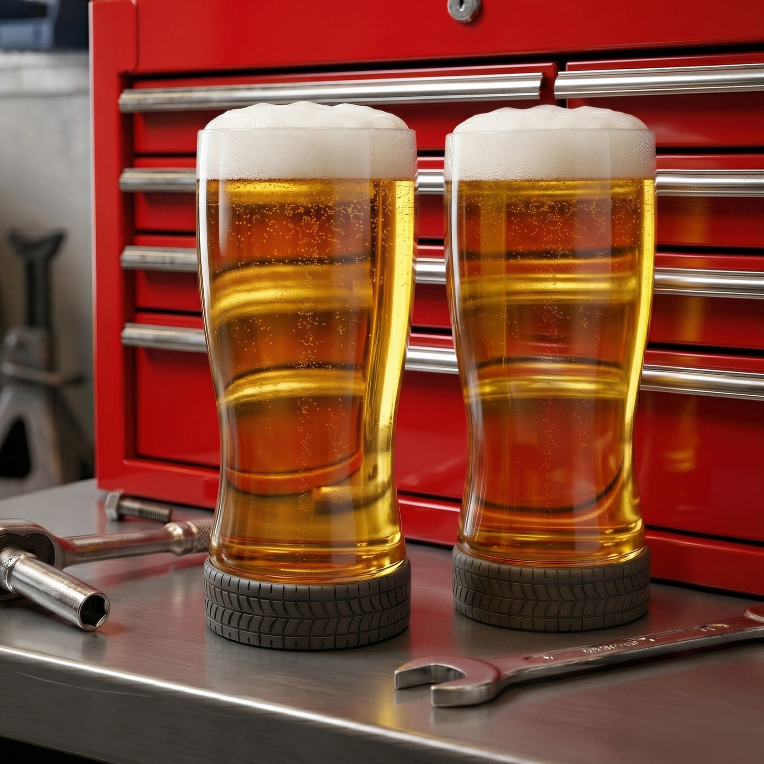 Wheel'n 25 oz / 750 ml Racing Tire Beer Glasses - Set of 2