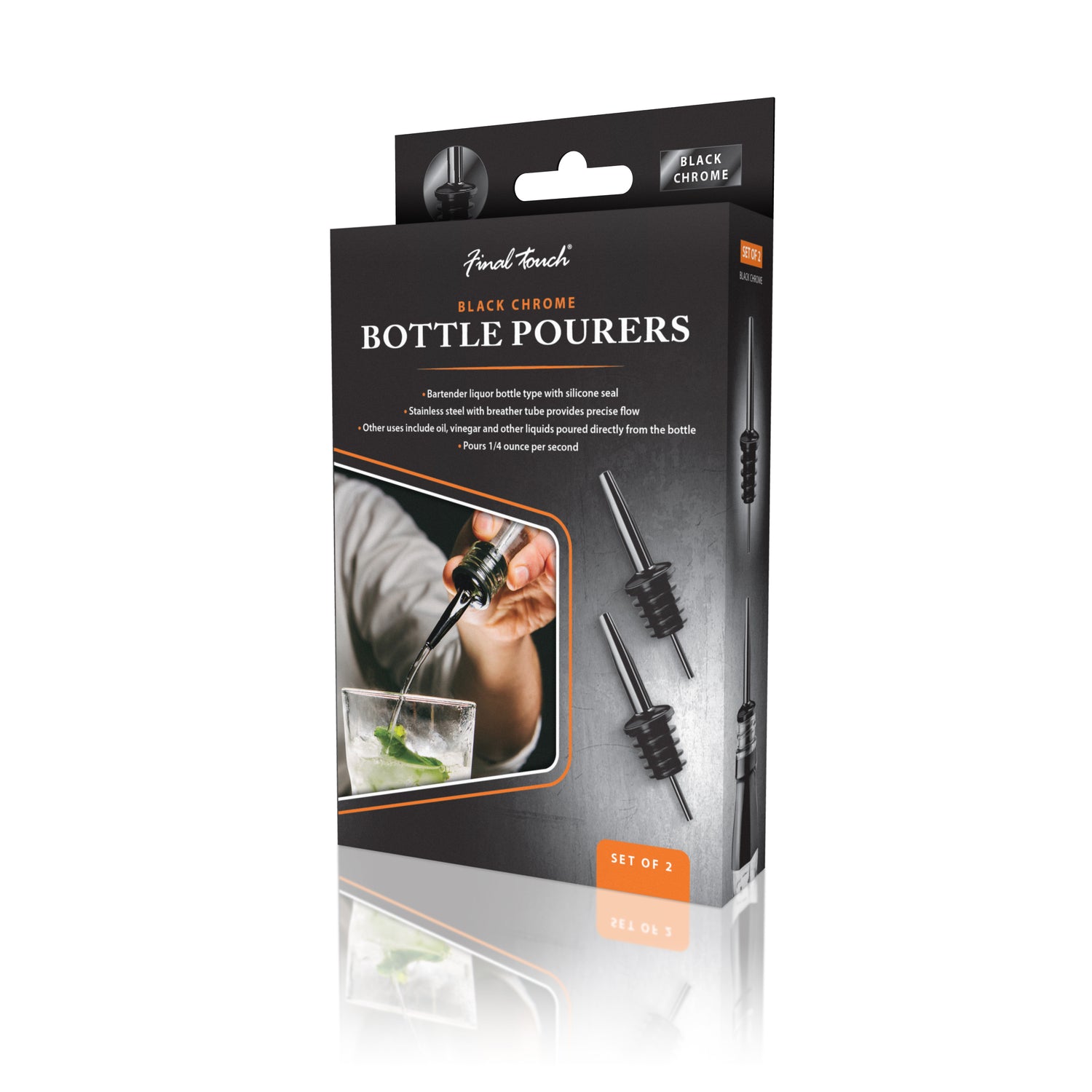 Liquor Bottle Pourers - Black Chrome Finish - Set of 2