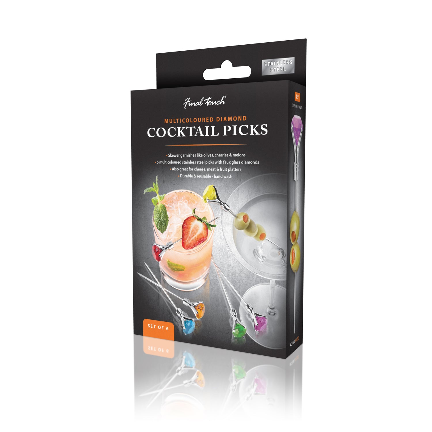 Diamond Cocktail Picks - Multicolour - Set of 6