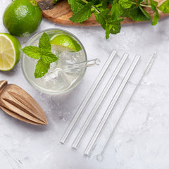 6" Reusable Glass Cocktail Straws - Set of 4