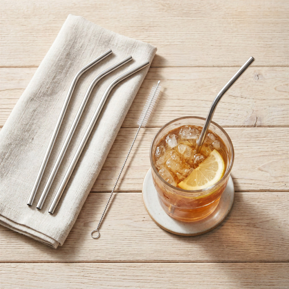 Curved Stainless Steel Straws - Set of 4
