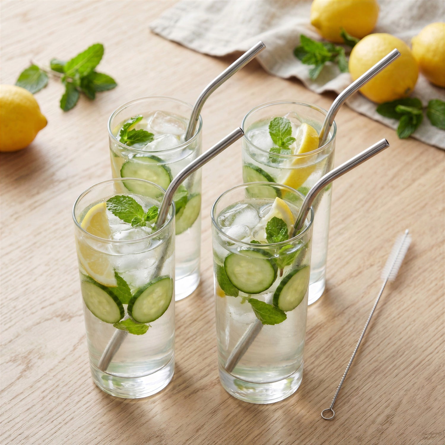 Curved Stainless Steel Straws - Set of 4