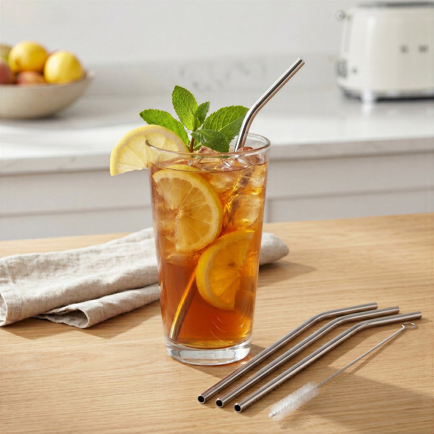Curved Stainless Steel Straws - Set of 4