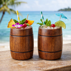 Wood Barrel Cup Tumblers Tiki