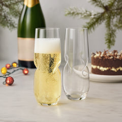 BUBBLES Sparkling Wine / Champagne Stemless Glasses - Set of 2