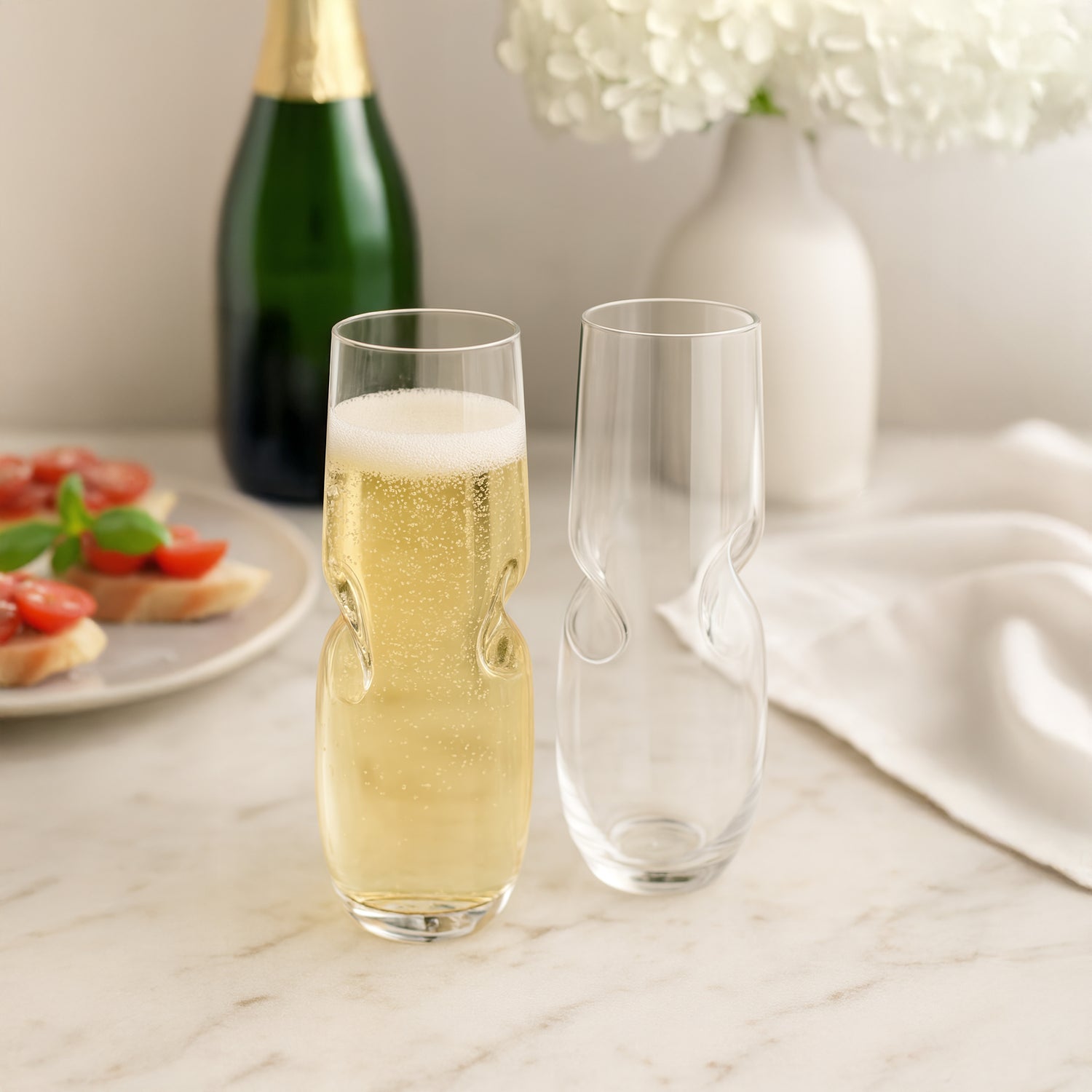 BUBBLES Sparkling Wine / Champagne Stemless Glasses - Set of 2