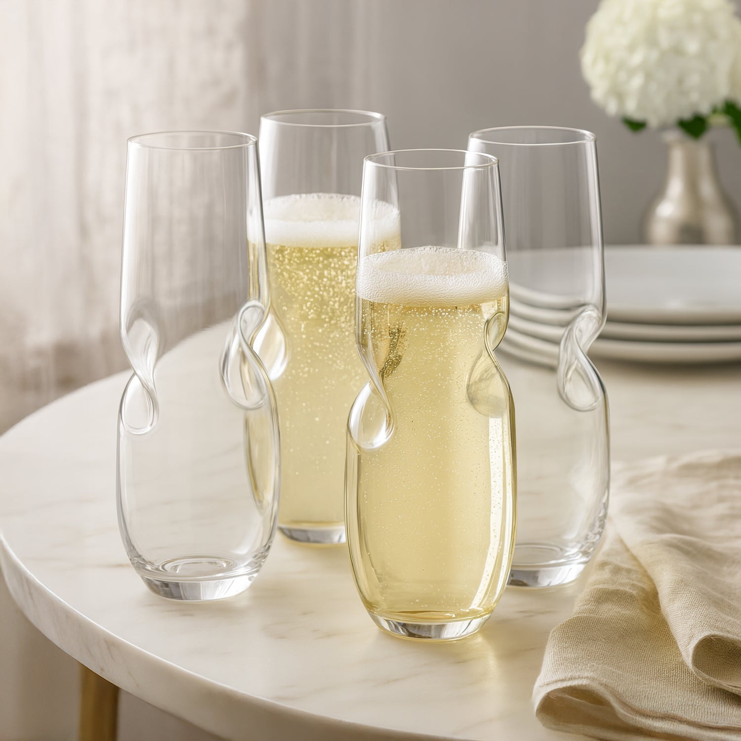 BUBBLES Sparkling Wine / Champagne Stemless Glasses - Set of 4