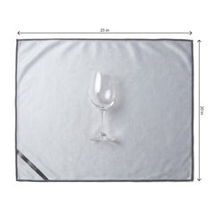 Final Touch 25x20 extra large microfiber wine glass polishing cloth flat lay with stemware for size comparison