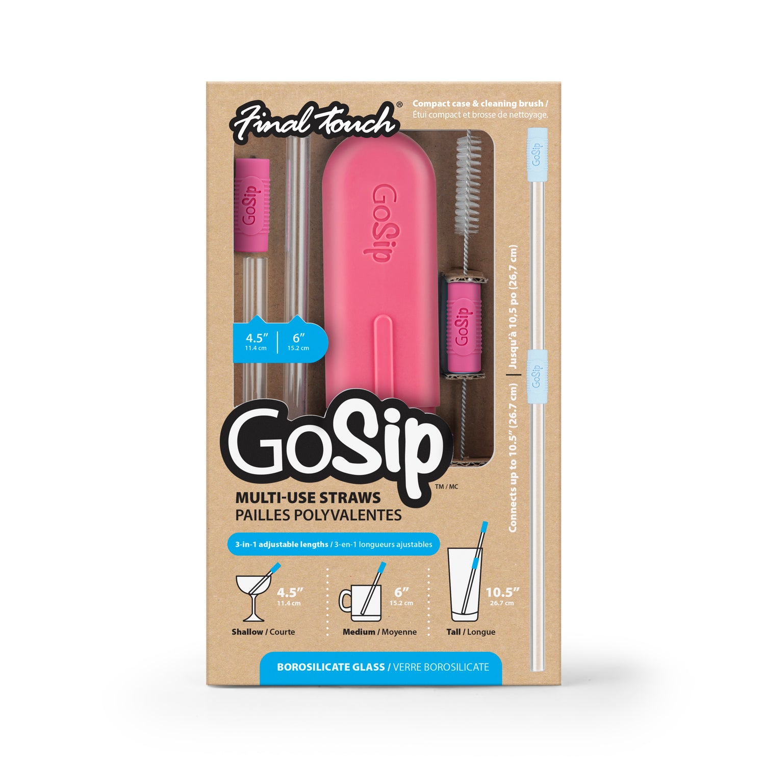 GoSip Glass Reusable Straws - Bubblegum Pink