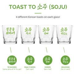 Four glasses with Korean text on a white background