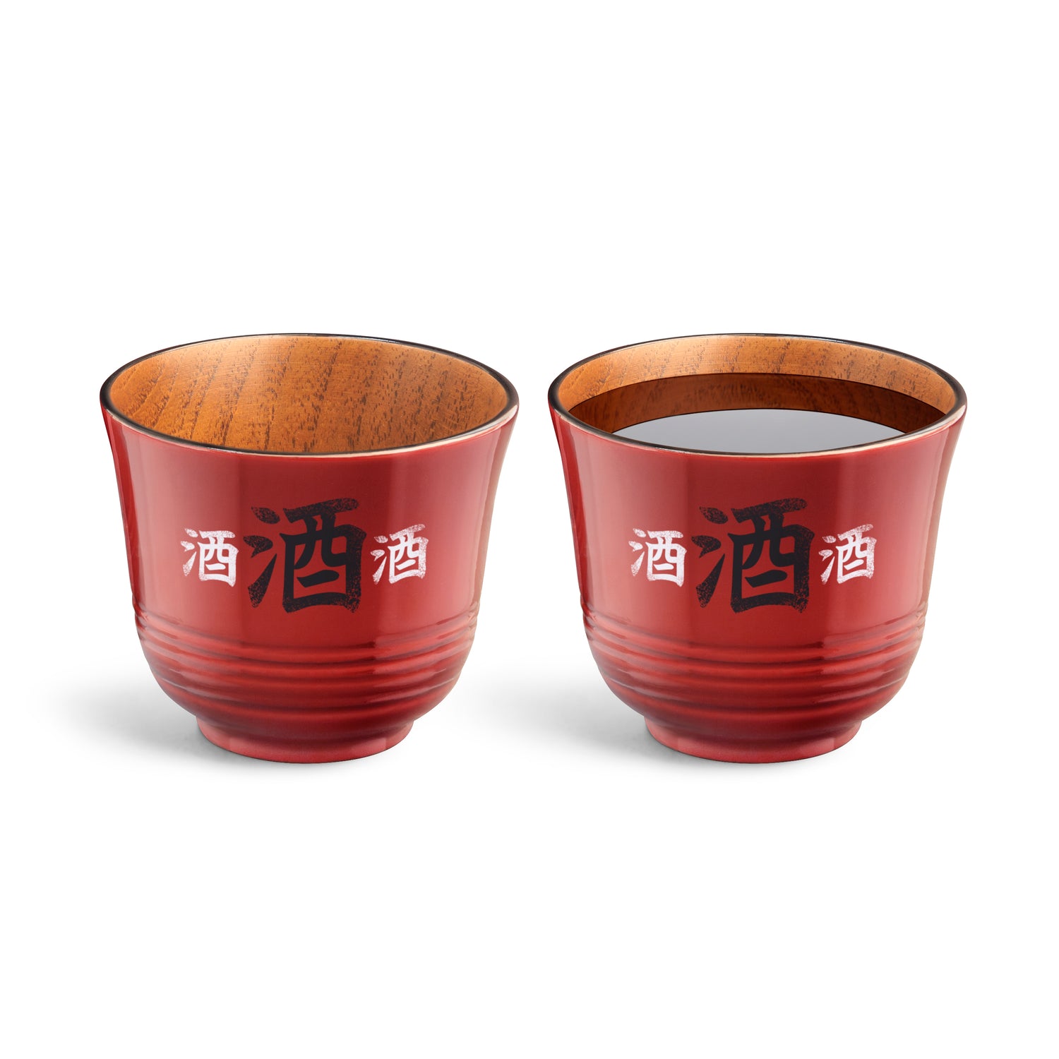 Wood Sake Cups - Set of 2 - Red