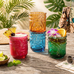 Tiki Tumbler Glasses - Coloured - Set of 4