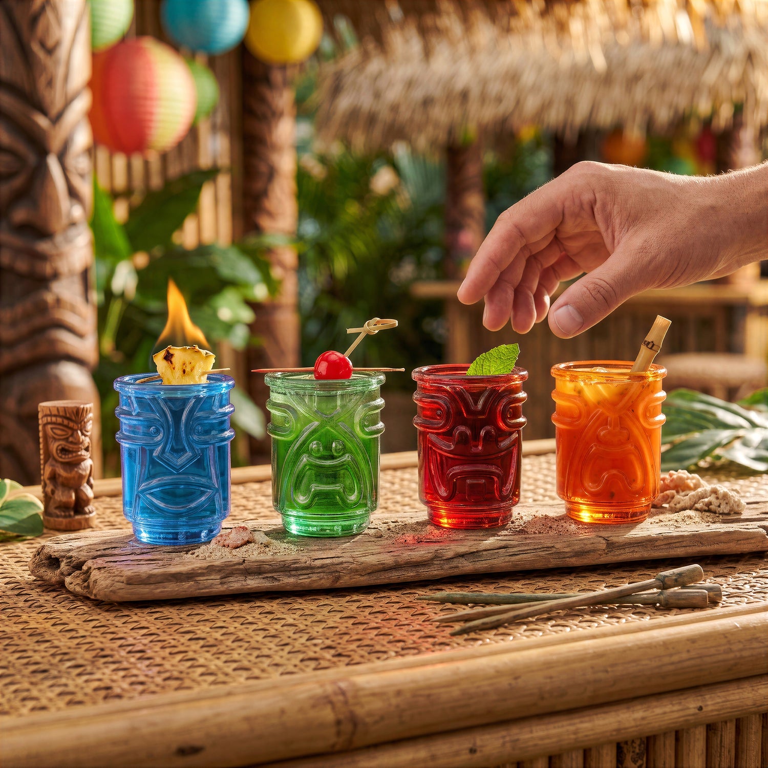 Tiki Shot Glasses - Coloured - Set of 4