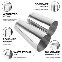 Stainless Steel Boston Cocktail Shaker (Single Wall)