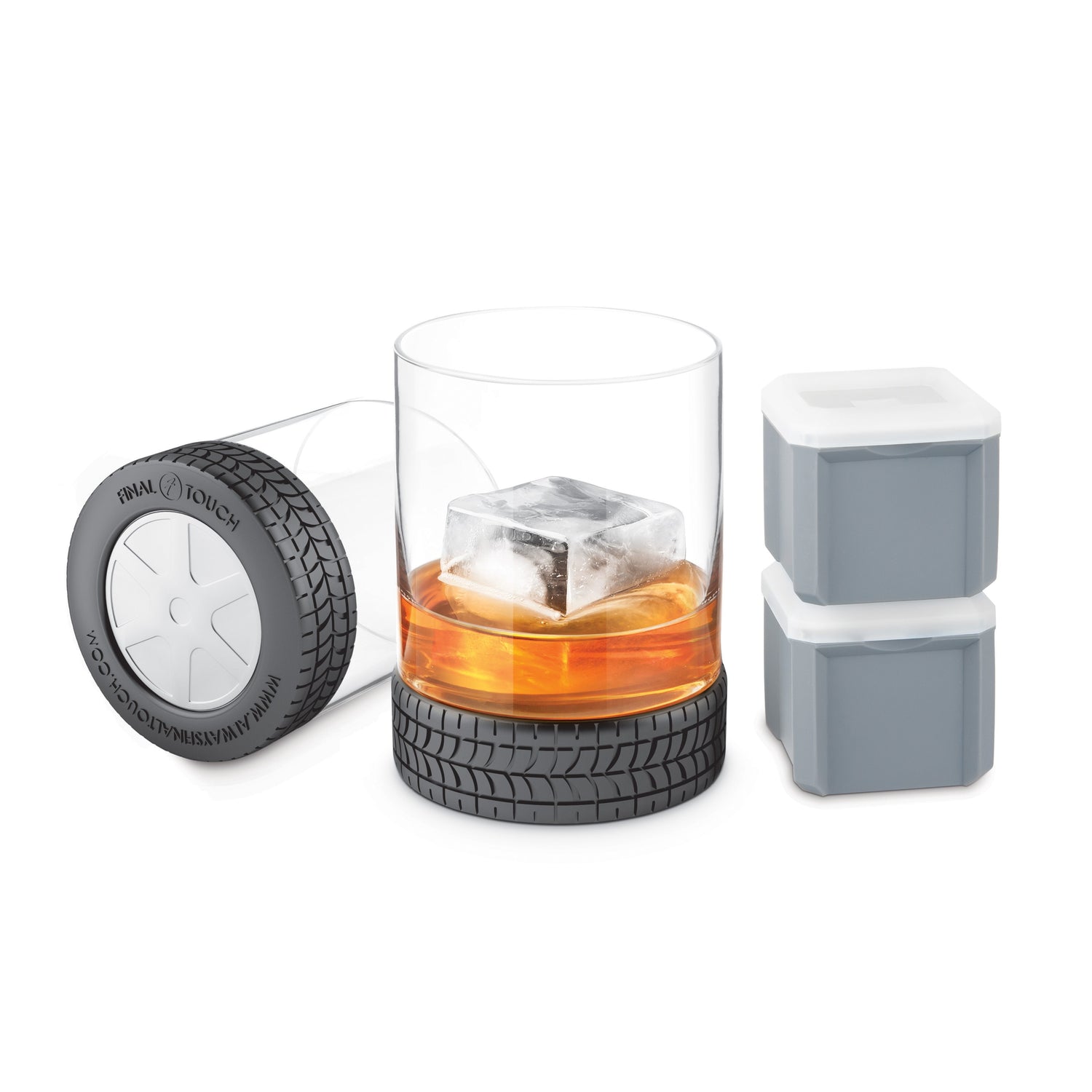 Wheel'n 12 oz / 350 ml Glasses with Ice Cube Moulds - 4 Piece Set