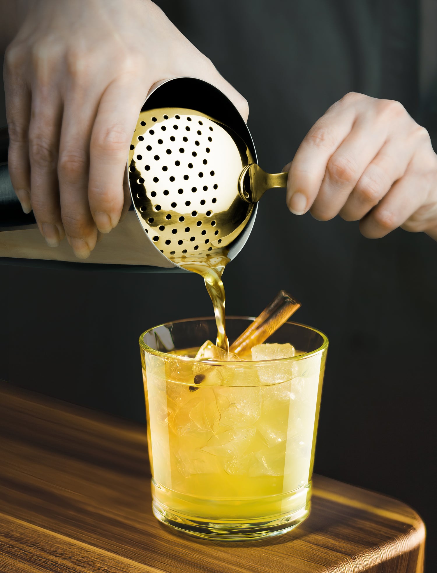Stainless Steel Julep Strainer with Brass Finish