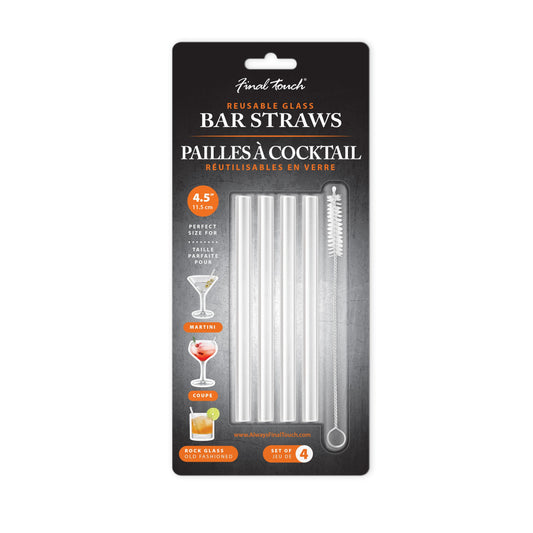 4.5" Reusable Glass Cocktail Straws - Set of 4