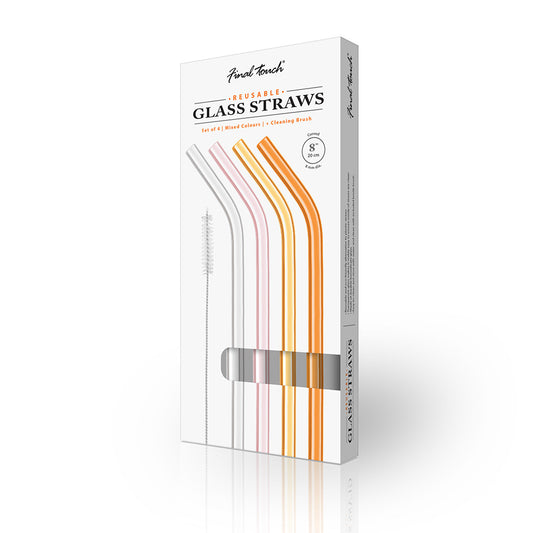 Reusable Glass Straws - Set of 4 - Clear, Pink, Yellow & Orange