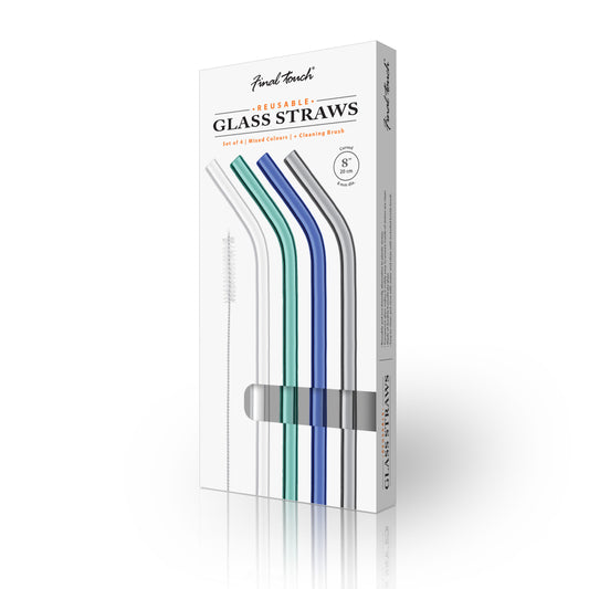 Reusable Glass Straws - Set of 4 - Clear, Teal, Blue & Grey