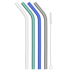 Reusable Glass Straws - Set of 4 - Clear, Teal, Blue & Grey
