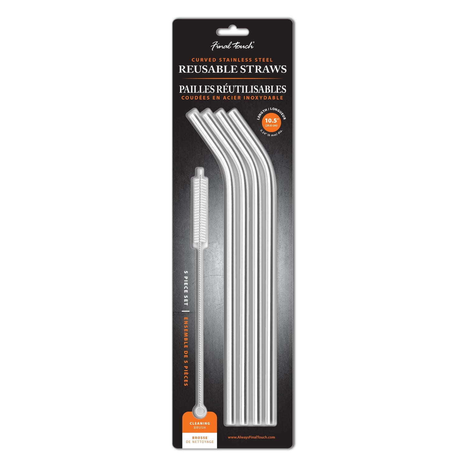 Curved Stainless Steel Straws - Set of 4