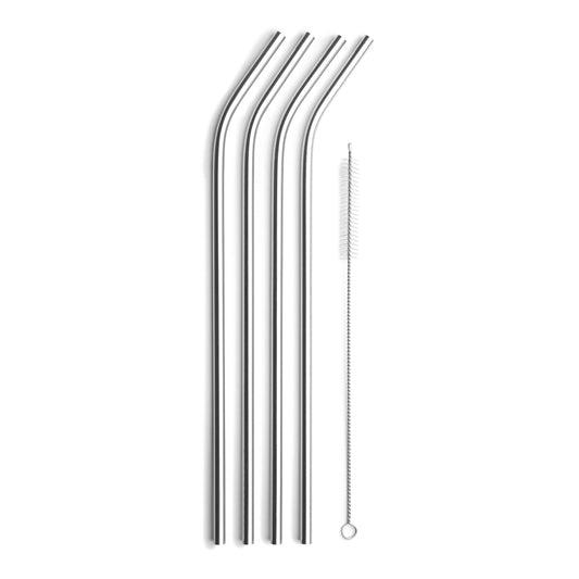 Curved Stainless Steel Straws - Set of 4