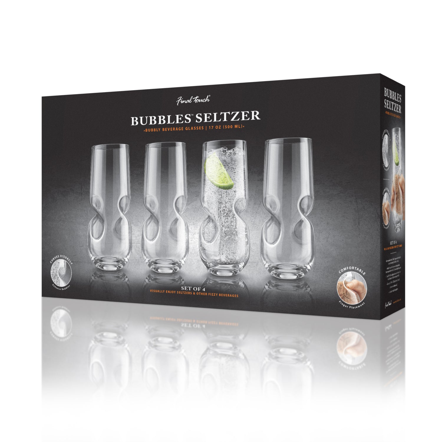 Bubbles Seltzer / Bubbly Beverage Glasses - Set of 4 - 17 oz (500 ml)