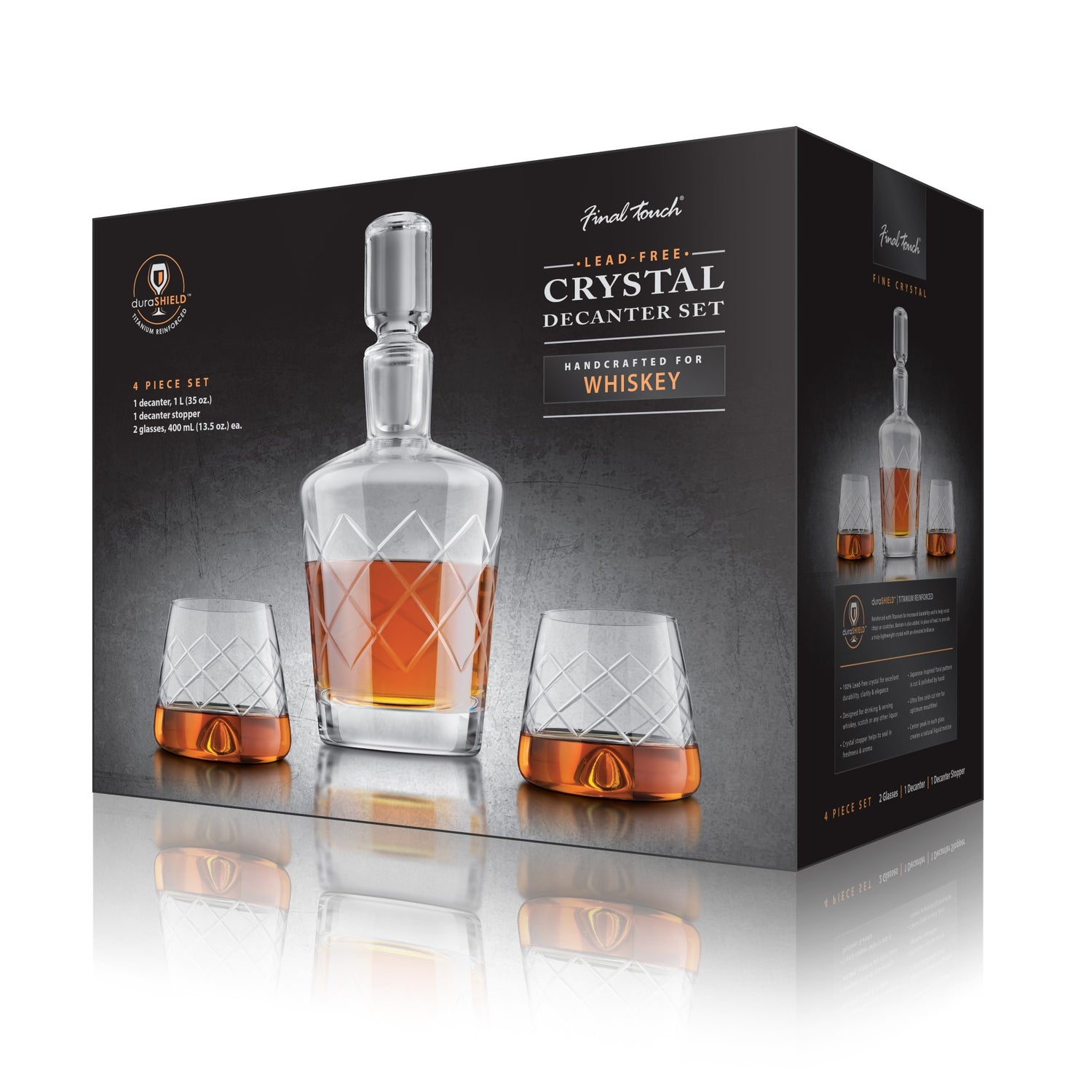 4 Piece Lead-Free Crystal Whiskey Decanter Set