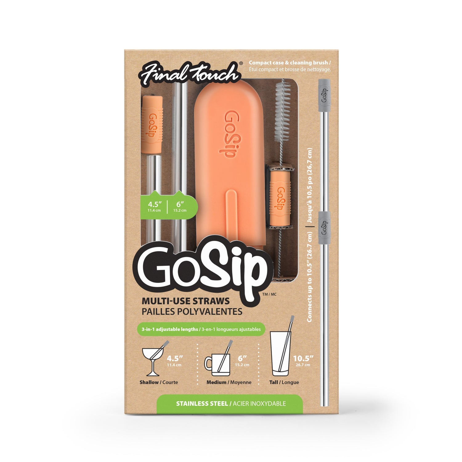 GoSip Stainless Steel Reusable Straws - Peach